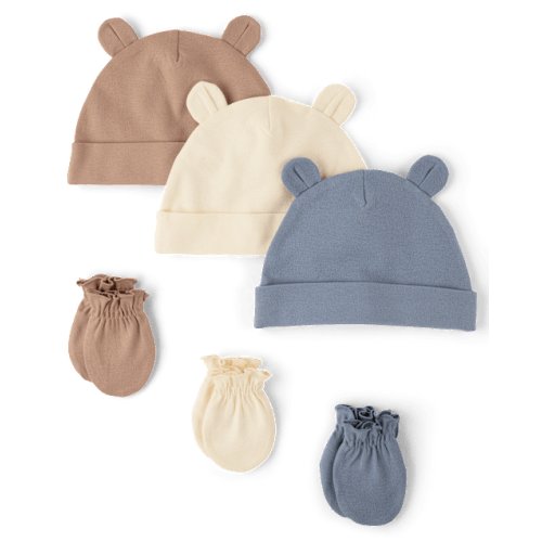 Baby Boys Hat And Mittens 6-Piece Set - Blue