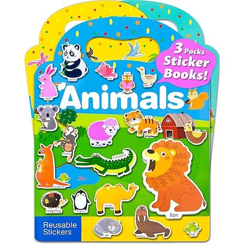 Reusable Sticker Book for Toddlers 2-4 Years, Stickers for Kids, Toddler Sticker Book Ages 1-3, Toddler Craft Activities, Toddlers Travel Toys Ages 2+ Boy Girl Birthday Gifts