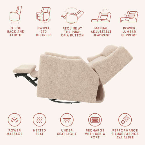 Babyletto Kiwi Deluxe Chai Shearling Nursery Electronic Swivel Glider Power Recliner with Heat Message