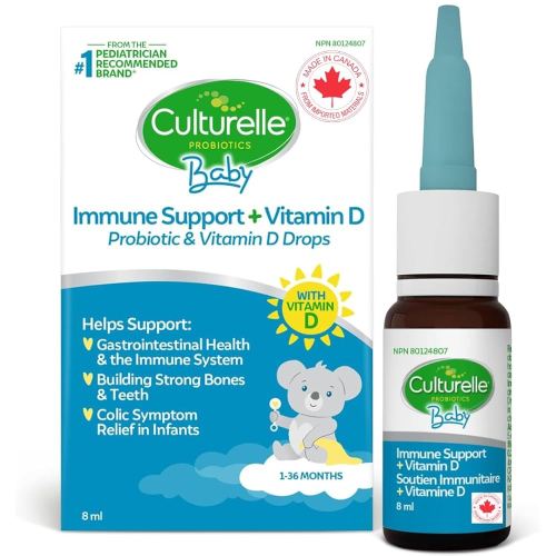 Culturelle Baby Probiotic Drops + Vitamin D, 8 ml, Immune & Digestive Health Support, Helps Soothe Colic, Fussiness, for Babies 1-36 months