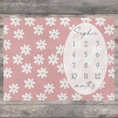 Daisy Baby Milestone Blanket Girl, First Year Calendar Monthly Growth Blanket, Personalized Custom Name Month Blanket, Baby Shower Gift