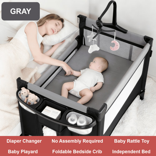 Baby Play Portable Infant Playard,Baby Crib with Reversible changing table for Newborn to Toddlers,Unisex,Gray