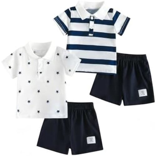 Toddler Baby Boy Clothes Polo Shirt Shorts Sets Short Sleeve Button Summer Outfits 6M-3Y