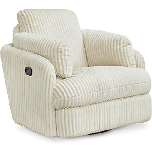 Signature Design by Ashley Tie-Breaker Cozy Contemporary Manual Press-Back Swivel Glider Rocker Recliner with 2 Bolster Pillows and Hidden Storage, White