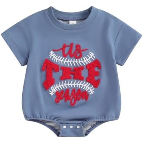 Newborn Baby Boy Girl Baseball Outfit Embroidery Short Sleeve Bubble Romper Oversized Tshirt Bodysuit Summer Clothes