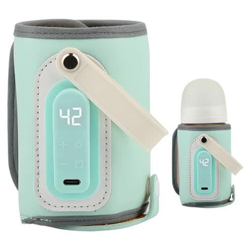 Baby Bottle Warmer, Temperature Adjustable PU Portable Bottle Warmer with Handle 21w Rechargeable Digital Display Baby Essentials