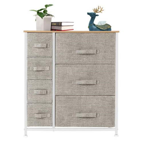 Ktaxon Dresser with 3 Big 4 Small Drawers - Furniture Storage Tower Unit,Steel Frame, Wood Top, Easy Pull Fabric Bins,Linen