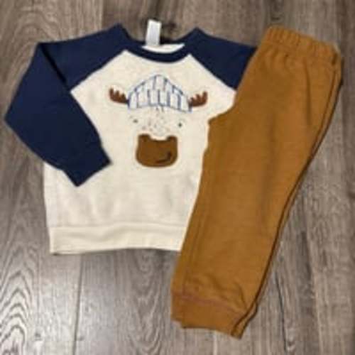 24m Boys Carters Moose Outfit Longsleeve Cozy Shirt & Pants Baby Toddler