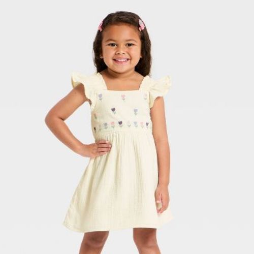 Toddler Girls' Tulip Embroidered Woven Gauze Dress - Cat & Jack™ Cream 12M