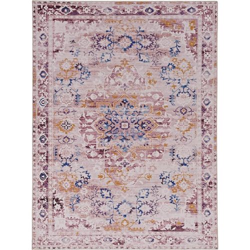 Linon The Anywhere Machine Washable Rug Linus Pink/Gold 5' X 7' Area Rug