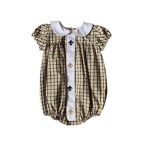 Lulu Bebe Milly Saints Fleur de Lis Embroidered Plaid Bubble