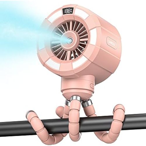 Baby Stroller Misting Fan, 6000mAh Rechargeable Clip-On Fan, 3 Speeds & 2 Spray Modes, 14H Cooling, Leak-Proof 100ML Tank, Night Light & Timer, BPA-Free for Strollers, Cribs & Travel (Pink)