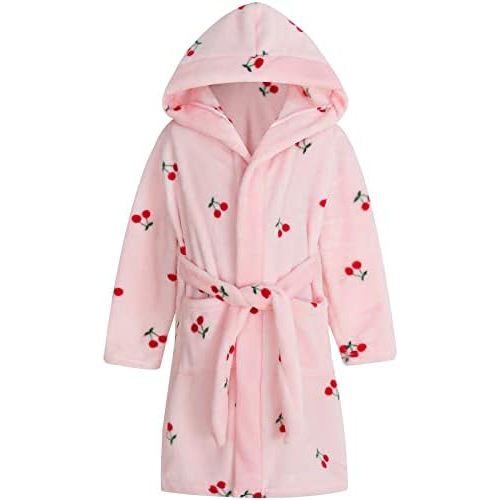 Umeyda Girls Fleece Hooded Robes, Warm Printed Bath Robe for Kids Soft Fuzzy Bathrobe for Gifts