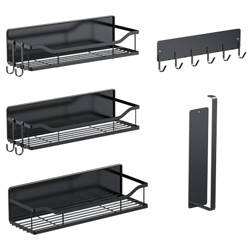 Magnetic Spice Rack,Multifunctional Magnetic Shelf for Washing Machine,Refrigerator,Microwave,and Any Metal Surface,Powerful Magnetic Shelves Include Magnetic Paper Towel Holder (5 pcs - Black)