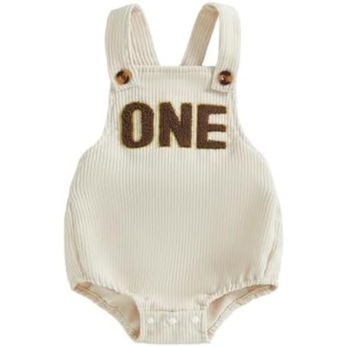 Honganda Baby Boy First Birthday Outfit Sleeveless Corduroy Overalls Letter One Cake Smash Romper for 1st Birthday Party