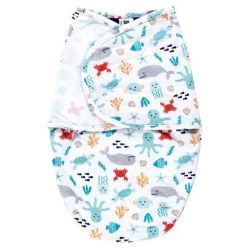 Hudson Baby Infant Boy Plush Faux Fur Swaddle Wrap, Sea Characters, 0-3 Months