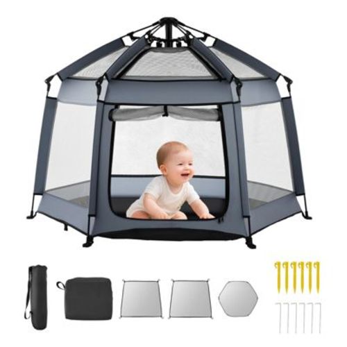 VEVOR Pop Up Baby Playpen with Canopy, 59x59in Portable Foldable Play Yard UPF 50+ Sunshades