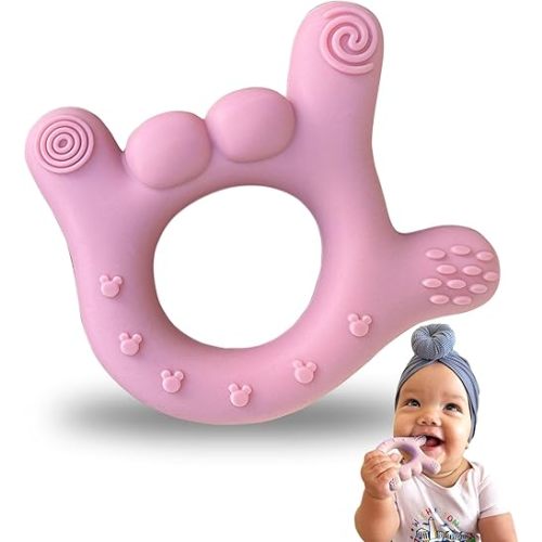 I Love You Silicone Hand Teether, Teethers for Babies 3-6 Months, Soft Teething Toys 6-12 Months bpa Free, Massaging Teething Relief (Blush Pink)