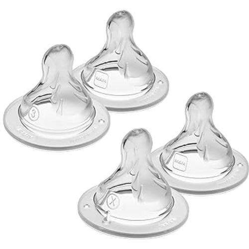 MAM Bottle Nipples Mixed Flow Pack - Fast Flow Nipple Level 3 and Extra Fast Flow Nipple Level 4, for Newborns and Older, SkinSoft Silicone Nipples for Baby Bottles, Fits All MAM Bottles, 4 Pack