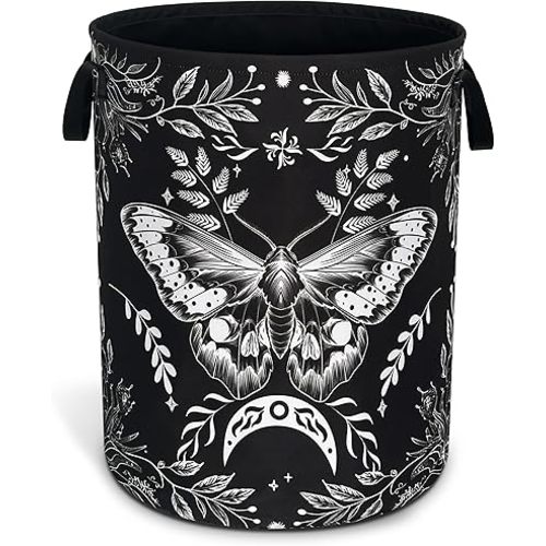 Moth Laundry Basket Oxford Cloth Funny Butterfly Laundry Hamper With Handle Foldable Portable Clothes Storage Basket 18.9 X 16.5 In Storage Bag For Laundry Room/Bathroom/Bedroom/Dormitories