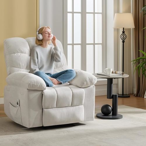 Nursery Chairs, Chair with Massage and Heat,Heat Ergonomic Overstuffed Breathable Fabric Reclining Chair with 2 Side Pockets, Remote Control, Living Room, Bedroom