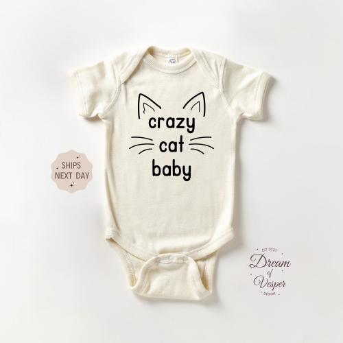 Funny Crazy Cat Baby Onesie®, Cat Lover Baby Onesie®, Natural Baby Onesie®, Hipster Baby Gift, Kitten Newborn Bodysuit, Funny Baby Clothes