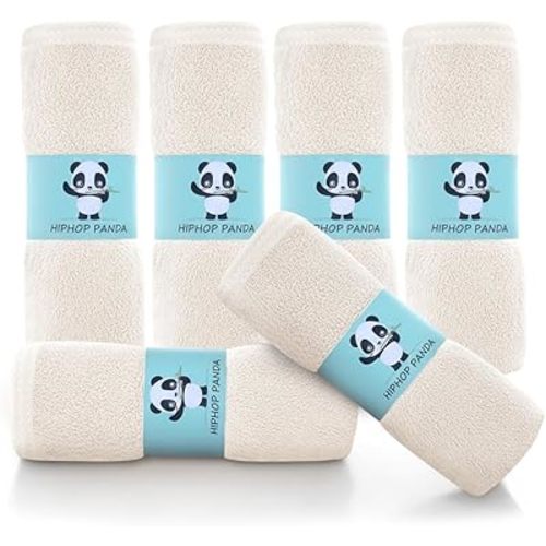 HIPHOP PANDA Baby Washcloths, Rayon Made from Bamboo - 2 Layer Ultra Soft Absorbent Newborn Bath Face Towel - Reusable Baby Wipes for Delicate Skin - Ivory, 6 Pack