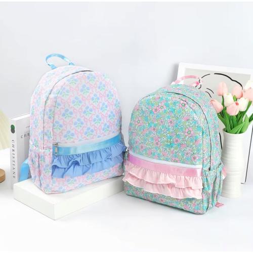 Girls Monogram Ruffle LARGE Backpack School Bag Personalize Custom toddler preschool Pink blue bow floral embroider name butterfly knapsack