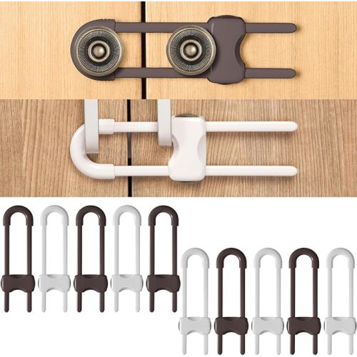 Jetec 10 Pieces Cabinet Locks for Babies, U-Shaped Proofing Drawers Safety Child Locks Adjustable, Easy to Use Childproof Latch for Knob Handle on Kitchen Door Storage Cupboard Closet (White)