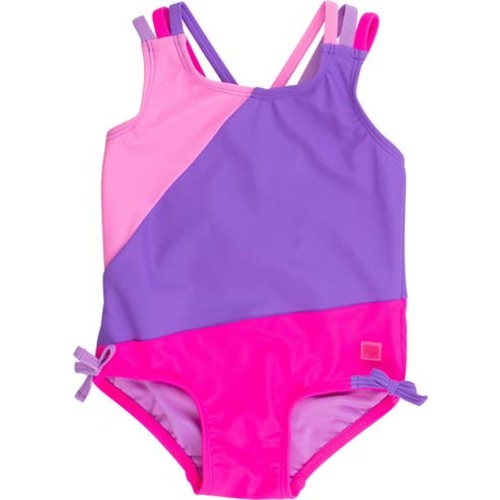 UPF50+ Sun Protected Color Block Cross-Back One Piece Swimsuit, 6-12M