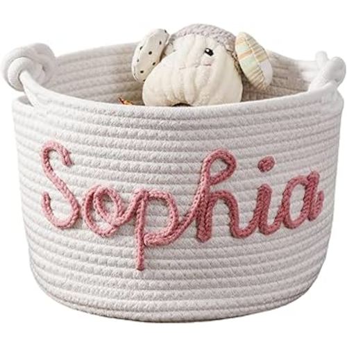 Custom Baby Gift Basket, Personalized Baby Show Gift Basket with Name, Children's Toy Storage Box, Rope Cotton Bag, Baby Name Basket, Newborn Baby Gift (Style 3)
