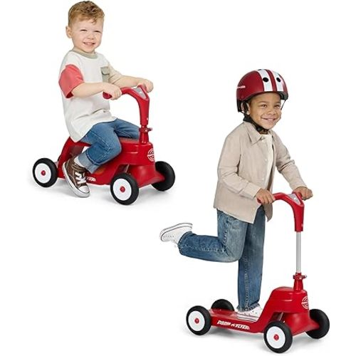 Radio Flyer Scoot 2 Scooter, Blue/Red/Pink, for Kids Ages 1-4, Ride On Toy or 4-Wheel Kids Scooter, Durable Wheels and Frame, Converts Easily with Flip Deck, Toddler Ride On Toys (Amazon Exclusive)