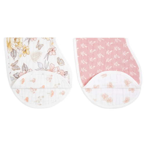 aden + anais™ Organic Cotton Muslin Baby Burp Cloths, Bibs, Pink Above the Clouds, 2-pack