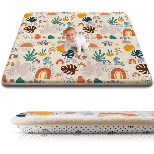 RONGFA Baby Play Mat for Floor, 50'' x 50'' Thicken Foam Padded Mat for Tummy Time, Playpen Playmat for Toddlers Infant Kids, Water-Repellent Coral Velvet, Non-Slip Bottom Safe for Crawling (Boho)
