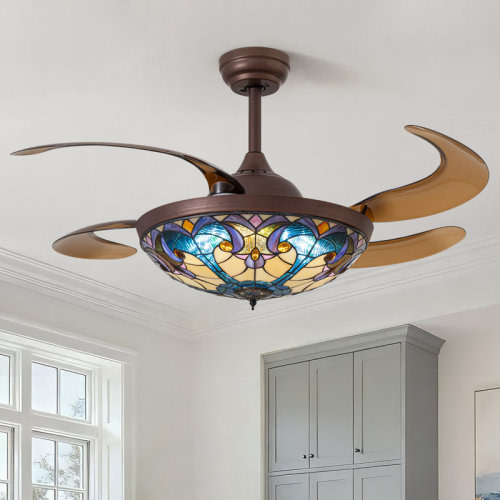 Wrought Studio™ 48" Tiffany Style Ceiling Fan With LED Lights And Remote Control | Wayfair