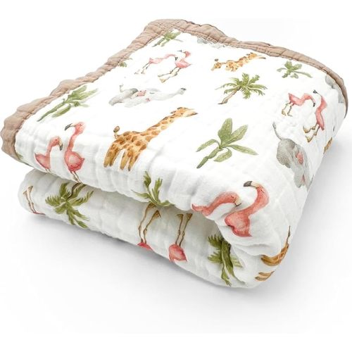 Organic Cotton Muslin Baby Blanket for Boys and Girls - Luxurious Soft Toddler Quilt for Swaddling - Gender Neutral Blanket - Baby and Toddler Gift - Jungle