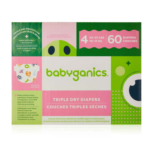 Babyganics Triple Dry, Ultra Absorbent Diapers, Size 4, Box 60ct