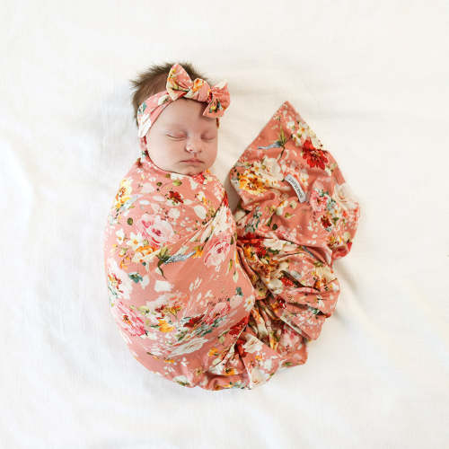 Floral Orange Swaddle Headband Set | Celia