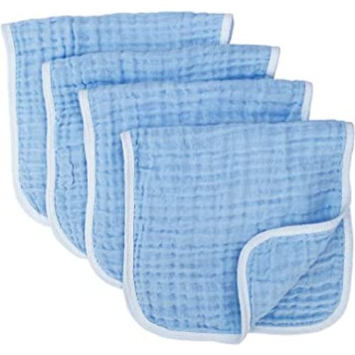 Synrroe Muslin Burp Cloths Large 20 by 10 Inches 100% Cotton 6 Layers Extra Absorbent and Soft 4 Pack Blue