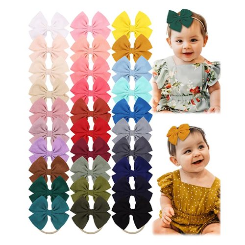 jollybows 30pcs Baby Girls Hair Bows Headband Nylon Hair Band Elastic Hair Accessories for Kids Infants Toddlers