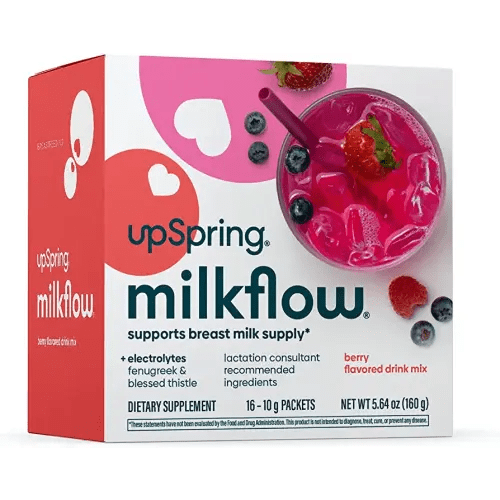 UpSpring Milkflow Electrolyte Breastfeeding Supplement Drink Mix with Fenugreek | Berry Flavor | Lactation Supplement to Promote Healthy Breast Milk Supply & Restore Electrolytes* | 16 Drink Mixes