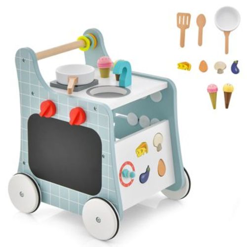 Infans 6-in-1 Baby Push Walker Wooden Strollers Learning Activity Center Toy w/ Kitchen