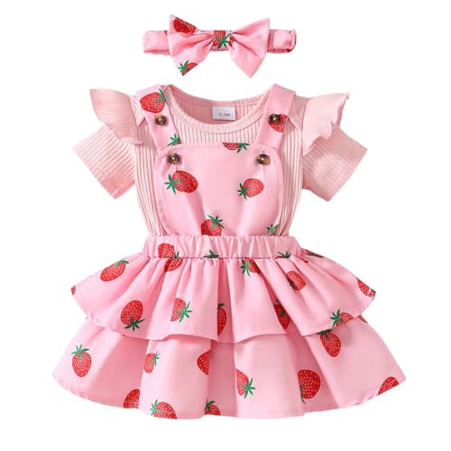 Baby Girl Summer Clothes Newborn Outfit Ruffle Romper Adjustable Suspender Overall Dress Bow Headband 0-24 Months