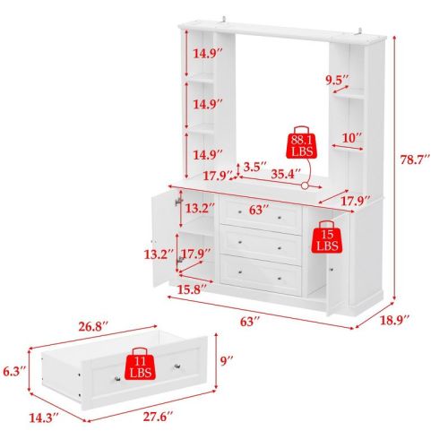 Famapy Large Baby Changing Table with Detachable Tray Adjustable Shelf Baby Changing Storage Unit Baby Nursery Storage Cabinet Abundant Storage Space