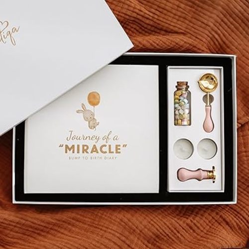 Pregnancy Journal for First Time Moms 2025, Baby Essentials Memory Book Gift Set, All-in-One Keepsake Box with Wax Seal Kit and Footprint Kit, Elegant Baby Scrapbook with Photo Album, Bump to Birth