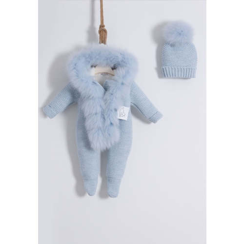 Pale Blue Knitted Pramsuit, 9-12M