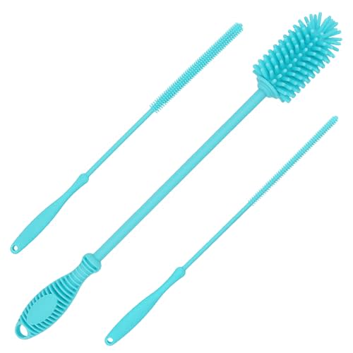 Kitchiny 12.5” Silicone Bottle Brush & Straw Cleaner Brush Set | Water Bottle Cleaner for Hydro Flasks, Tumblers, Glassware, Vases and Narrow Neck Containers