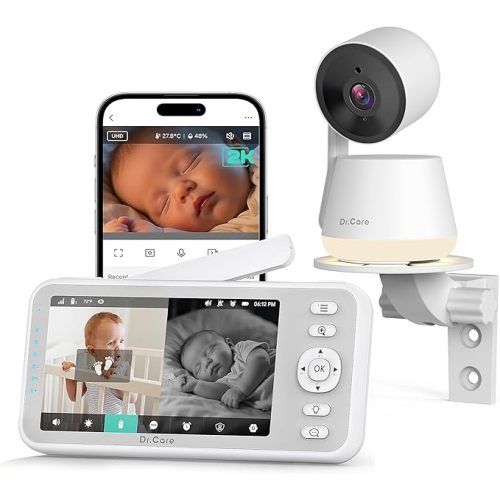 Dr.Care LumiView 5" Smart WiFi Baby Monitor with 2 Cameras,1080P Split View | Privacy Mode, 2K Camera App Control, 5000mAh Removable Battery, Cry & Motion Alerts, HD Night Vision,Multi-User,1279ft Rang