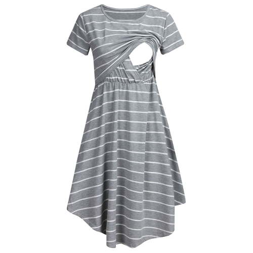 GUNIA Women Maternity Casual Striped Short Sleeve Nursing Dress Striped Multifunctional Striped Maternity Dress Mom Lactation Dress Pregnancy Cozy