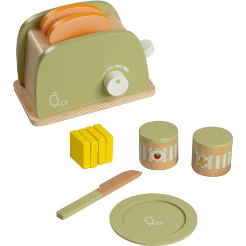 Teamson Kids Little Chef Frankfurt 11-pc. Wooden Play Kitchen Toaster Accessory Set with Pretend Food and Utensils - Toaster Set